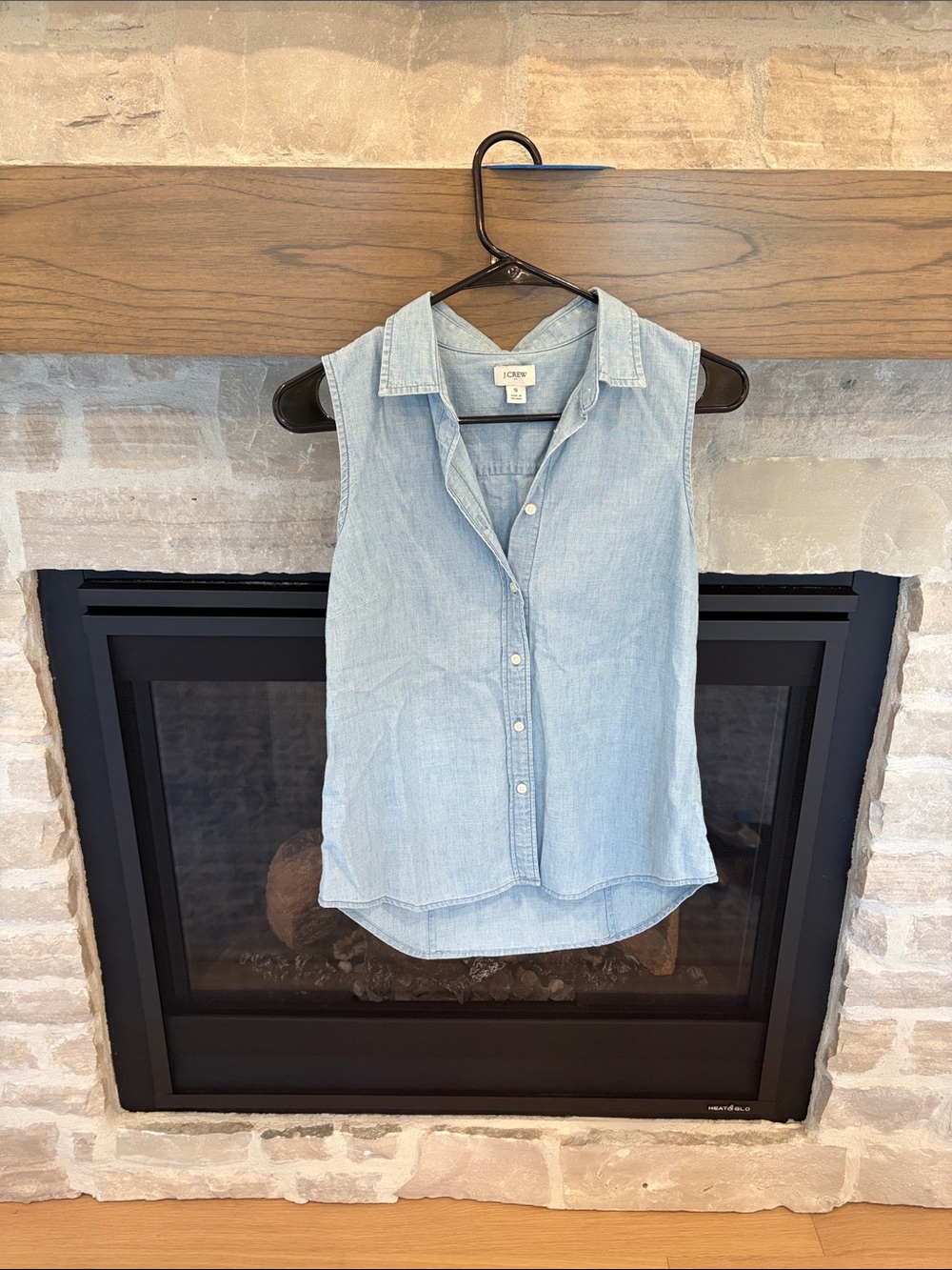 J. Crew Light Blue Sleeveless Chambray Button-Down Top